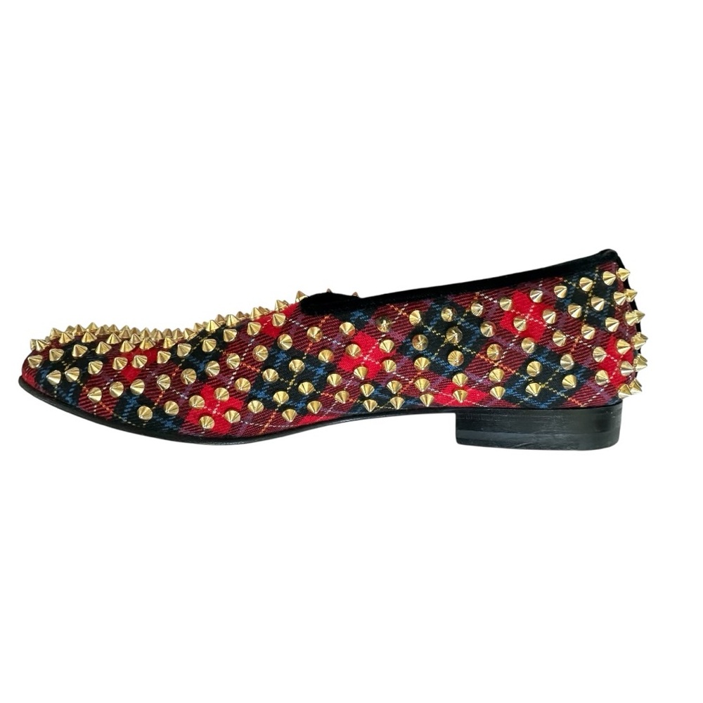 Christian Louboutin Rollerboy Spikes Loafers Mens 41.5 Red Tartan Studded - Picture 11 of 16